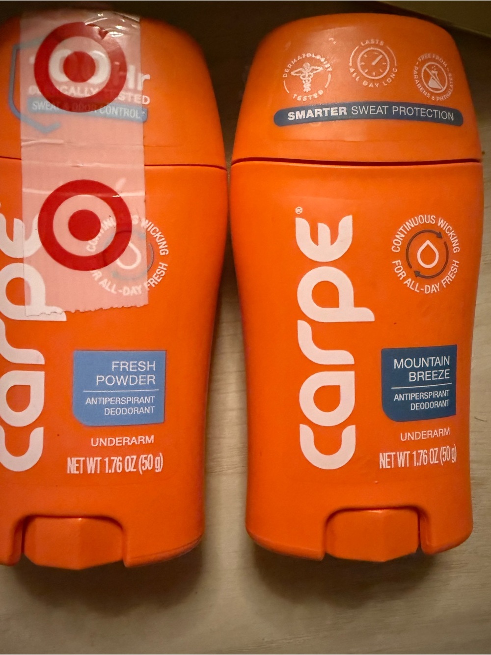 2 Carpe deodorant (Fresh Powder & Mountain Breeze)